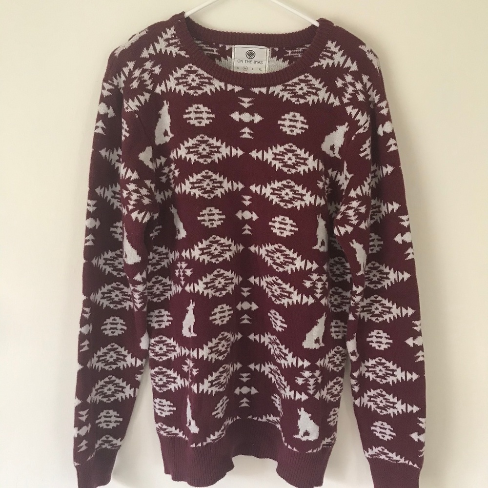 Comfy Maroon Wolf Sweater Christmas Winter Holiday